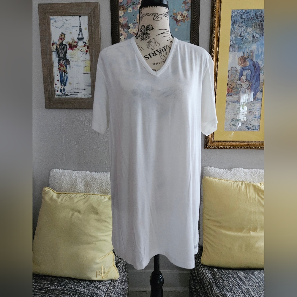 Calvin Klein Soft White Egyptian Cotton Vneck Long T-shirt Sz XL